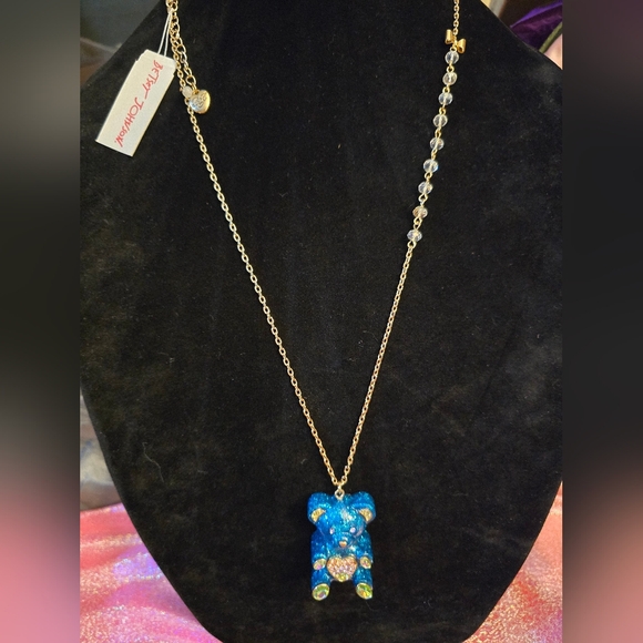 Betsey Johnson Jumbo Blue Glitter and Rhinestone Gummy Bear Long necklace! - Picture 8 of 11